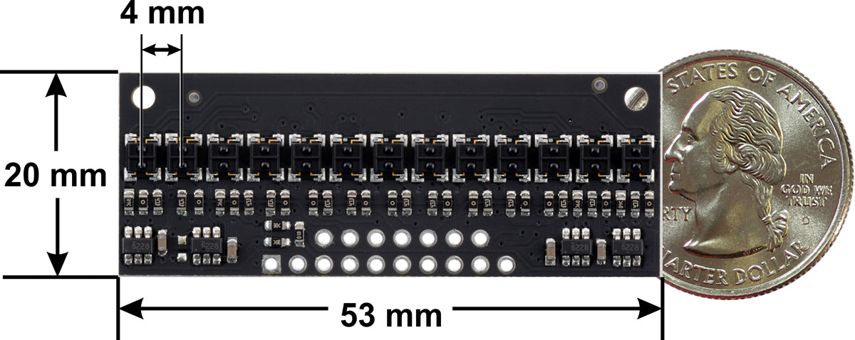 QTRX-HD-13A Reflectance Sensor Array: 13-Channel, 4mm Pitch, Analog Output, Low Current