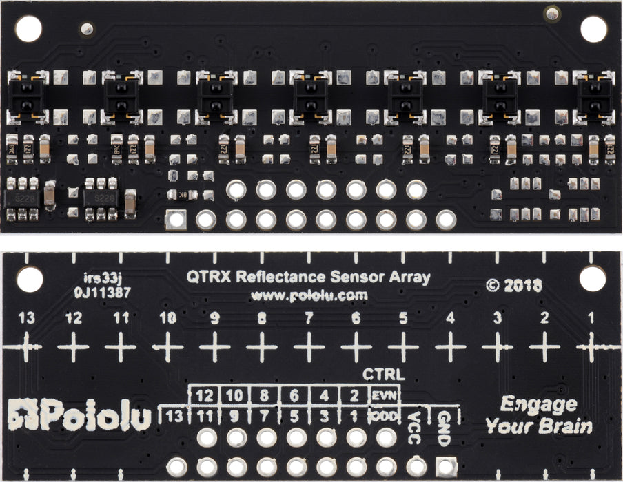QTRX-MD-07RC Reflectance Sensor Array: 7-Channel, 8mm Pitch, RC Output, Low Current