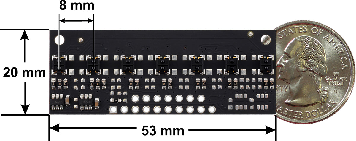 QTRX-MD-07A Reflectance Sensor Array: 7-Channel, 8mm Pitch, Analog Output, Low Current