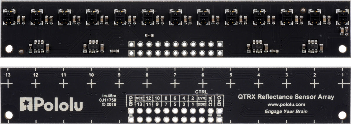 QTRX-MD-13RC Reflectance Sensor Array: 13-Channel, 8mm Pitch, RC Output, Low Current 