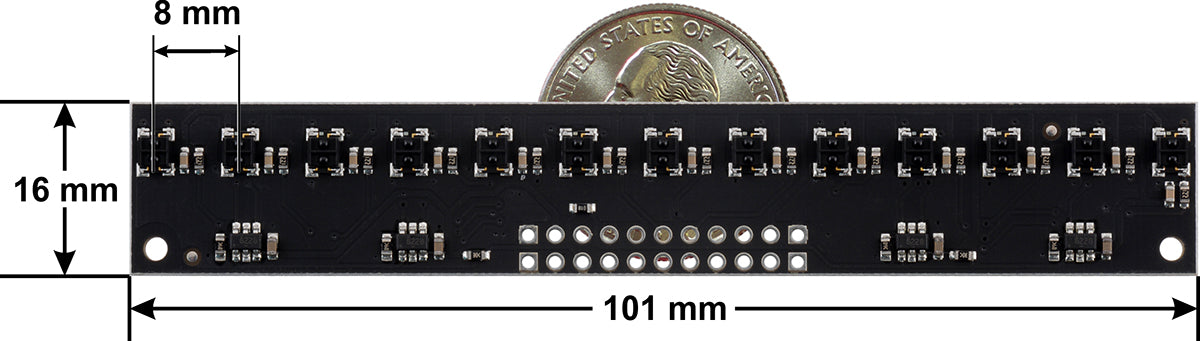 QTRX-MD-13RC Reflectance Sensor Array: 13-Channel, 8mm Pitch, RC Output, Low Current 