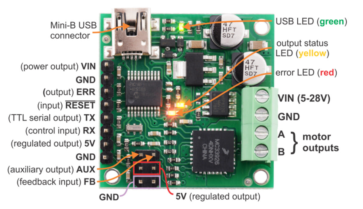 Jrk 21v3 USB Motor Controller with Feedback (Connectors Soldered)