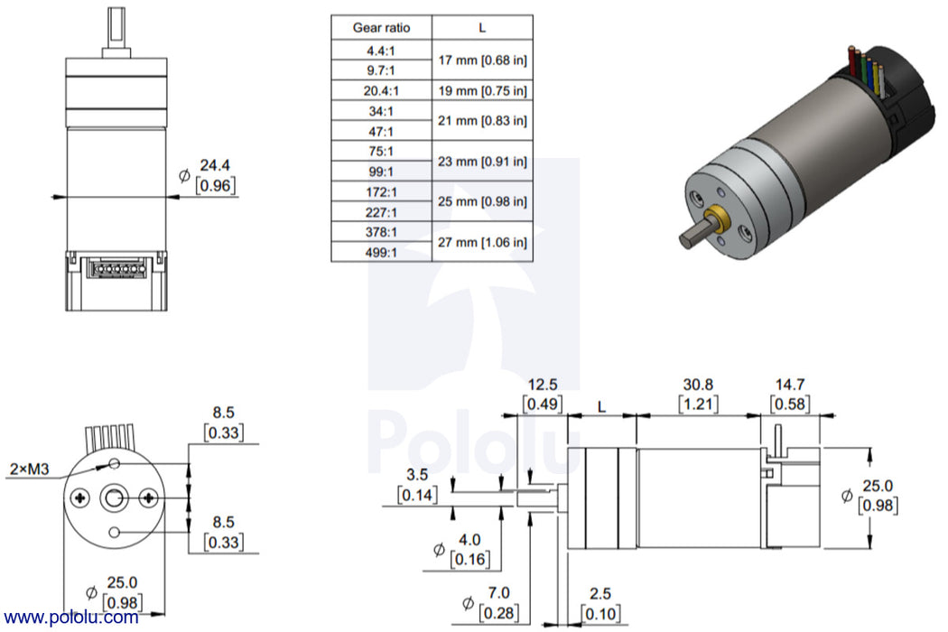 75:1 Metal Gearmotor 25Dx69L mm LP 6V with 48 CPR Encoder