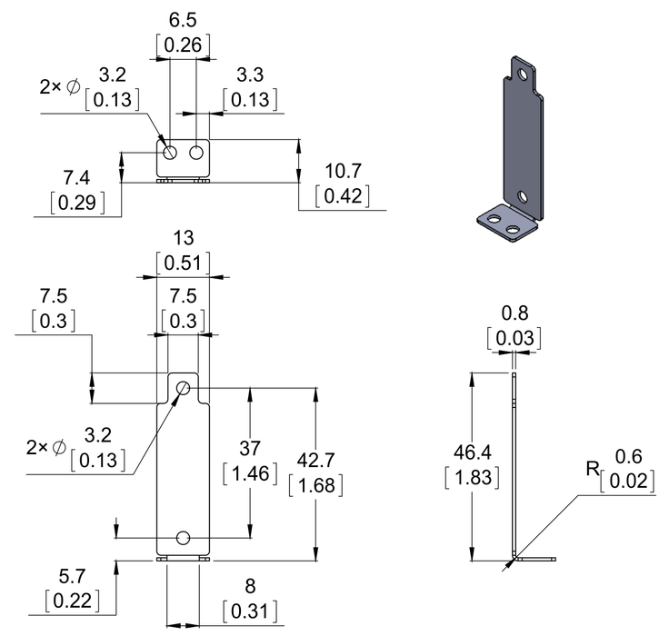 Bracket Pair for Sharp GP2Y0A02, GP2Y0A21, and GP2Y0A41 Distance Sensors - Perpendicular