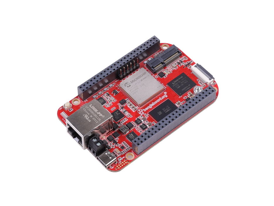 BeagleV - Fire - RISC-V, FPGA fabric, 2GB 16GB, 1x Gigabit Ethernet, 1x M.2 Key E, 1x CSI, 1x microSD card slot, 2* 46 pins BeagleBone Header, 12x user LEDs