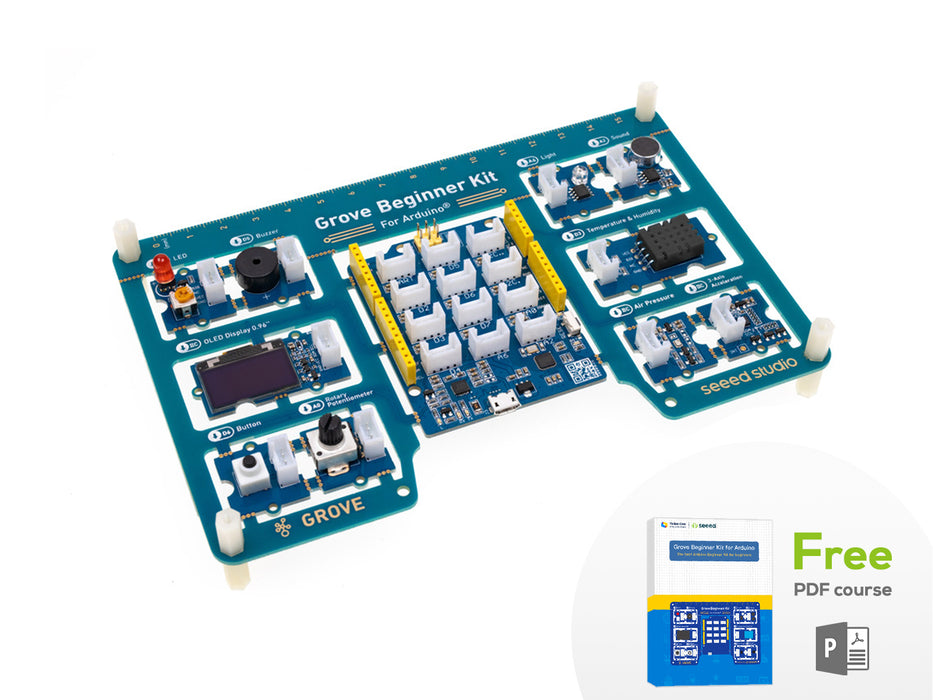 Grove Beginner Kit for Arduino -  All-in-one Arduino Compatible Board with 10 Sensors and 12 Projects with Free Course