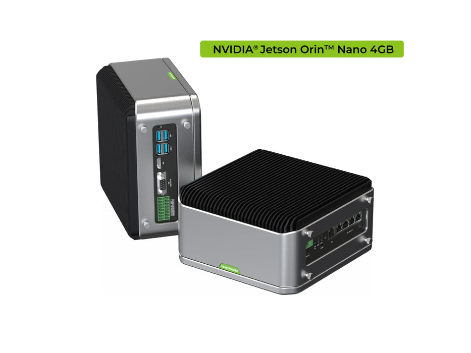 reServer industrial J3010- Fanless AI-enabled NVR Server with NVIDIA Jetson Orin  Nano 4GB module,  Aluminum case with passive cooling, 5xRJ45 GbE with PoE, 2x Drive bays for 2.5" HDD/SSD, 1xRS232/RS422/RS485, 4xDI/DO, 1xCAN, Pre-installed JetPack System