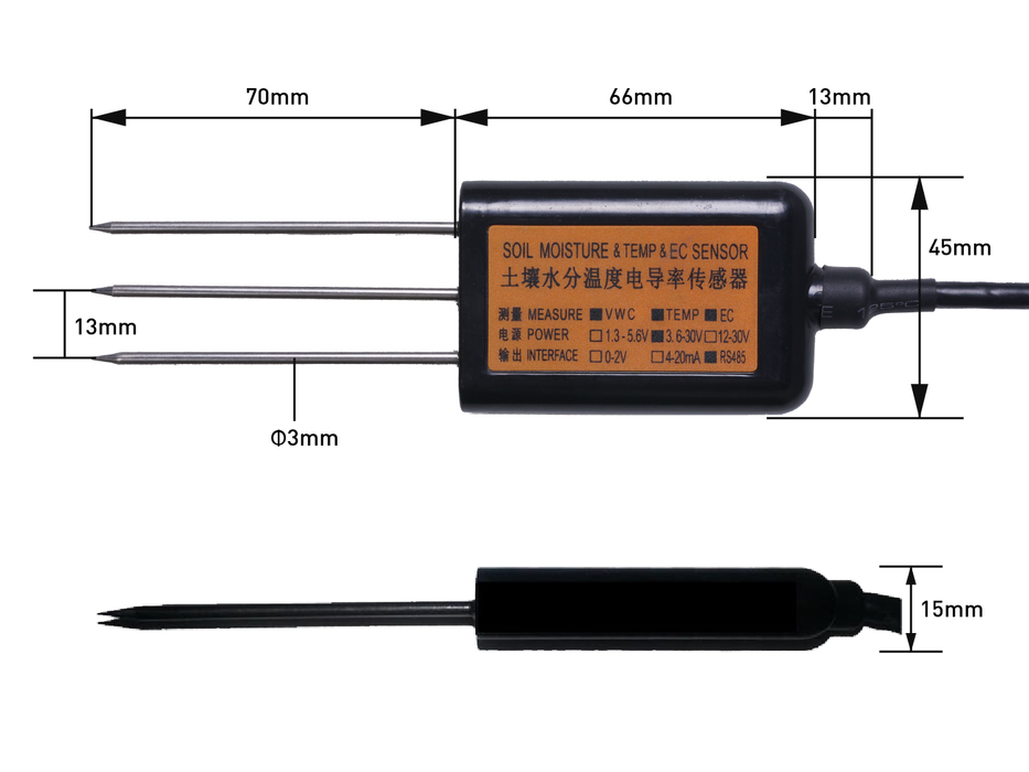 Industrial Soil Moisture & Temperature & EC Sensor MODBUS-RTU RS485 (S-Soil MTEC-02A)