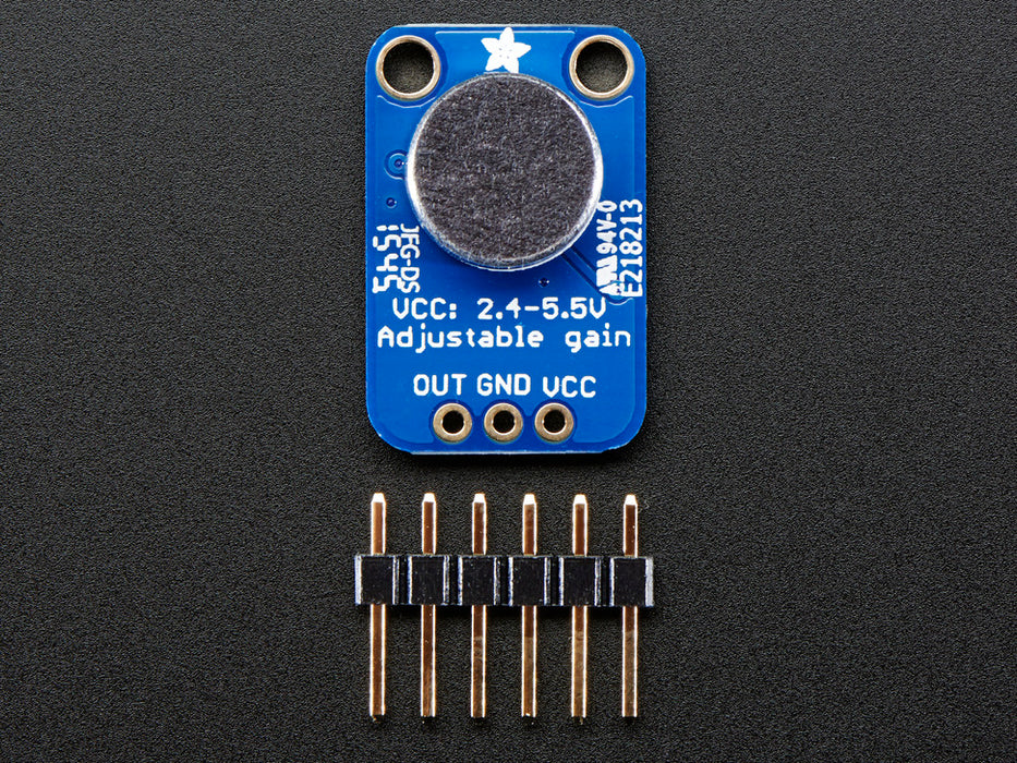 Angled shot of a Electret Microphone Amplifier breakout