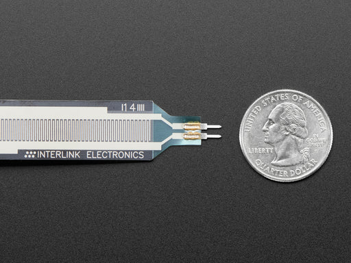 Long coiled force-sensitive resistor (FSR) with two pin connector