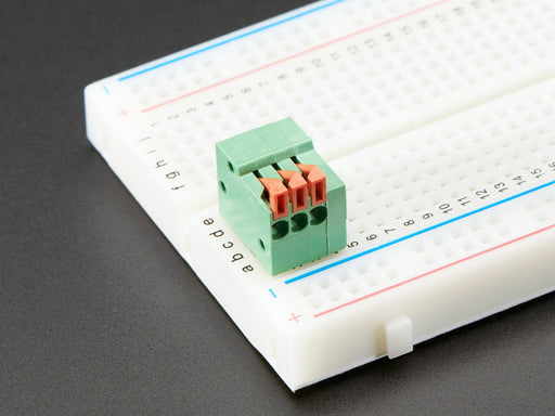 Top view of five Configurable Spring Terminal Blocks - 3 Pin 0.1"