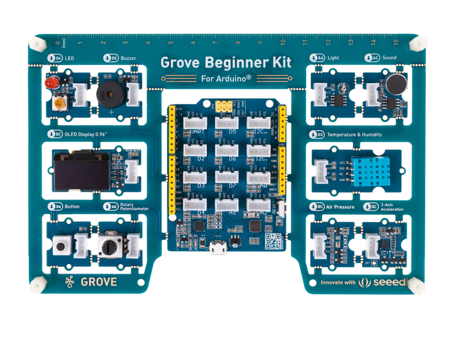 Grove Beginner Kit for Arduino -  All-in-one Arduino Compatible Board with 10 Sensors and 12 Projects with Free Course