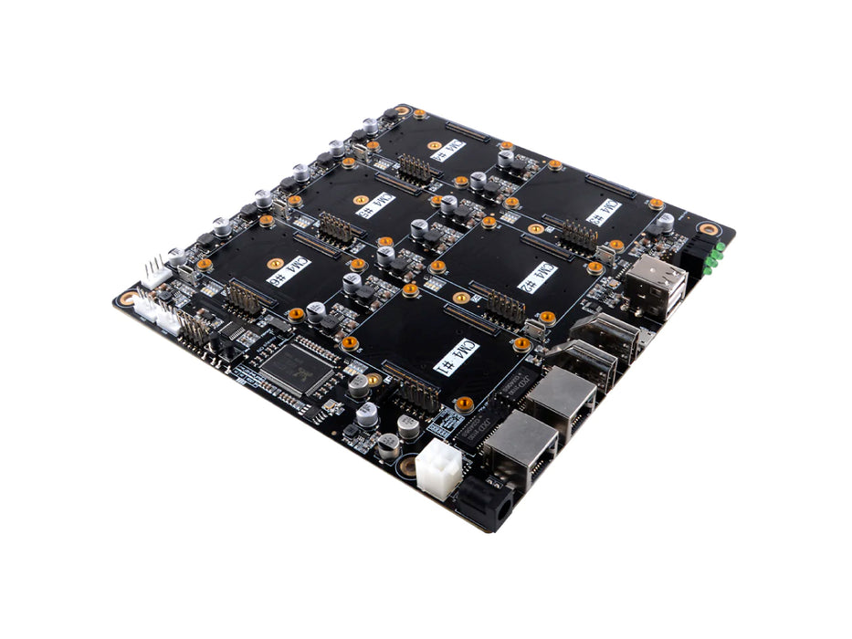 Raspberry Pi CM4 Cluster Mini-ITX board - Support up to 6 CM4, Storage Expansion for Each CM4, multiple Fan and USB Interfaces, two HDMI Ports, two RJ45 Network Connectors, on/off switch, reset button, dual Power Supply