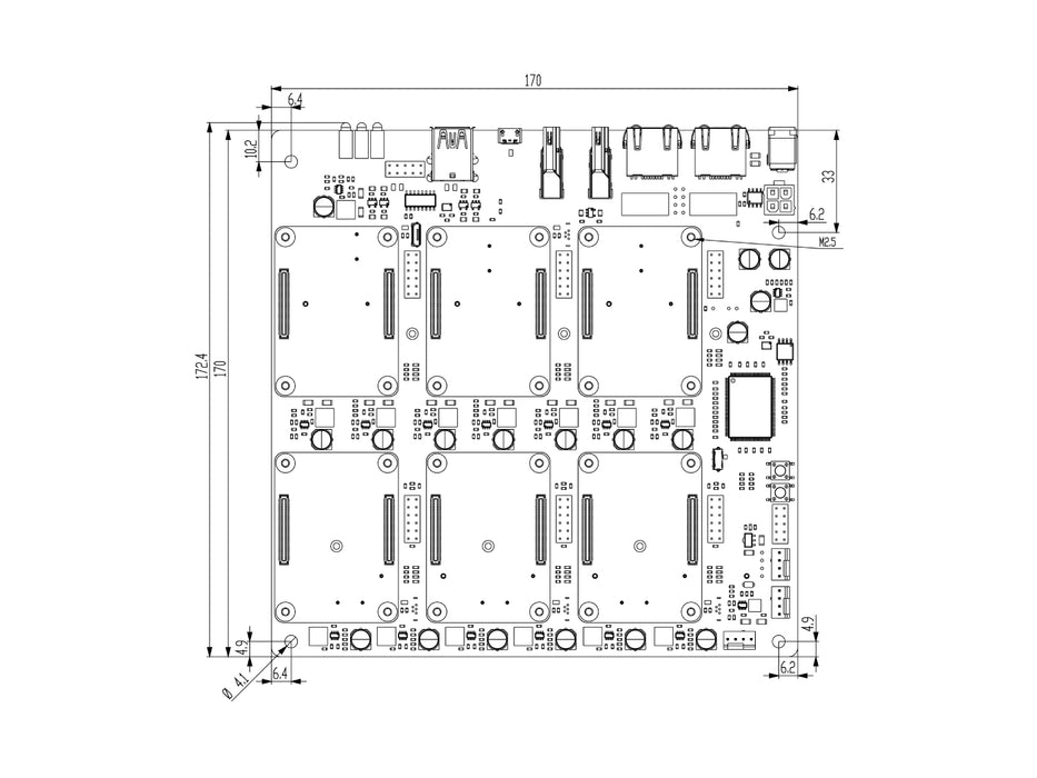 Raspberry Pi CM4 Cluster Mini-ITX board - Support up to 6 CM4, Storage Expansion for Each CM4, multiple Fan and USB Interfaces, two HDMI Ports, two RJ45 Network Connectors, on/off switch, reset button, dual Power Supply