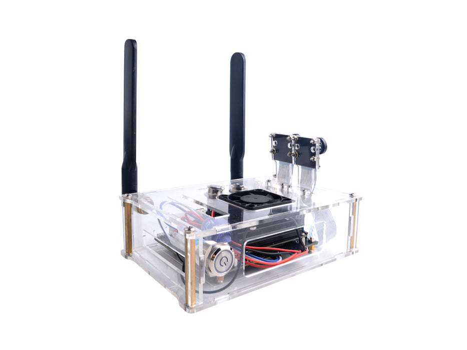 Acrylic Case for Jetson Nano B01 with Cooling Fan, Dual Antenna Mounts, Power/FR/RESET Buttons