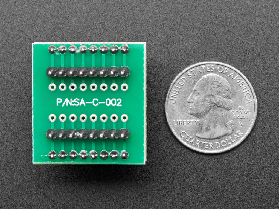 Angle shot of Test Socket - SOIC-16 Narrow Breakout with soldered on header.