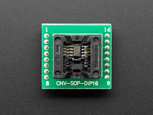 Angle shot of Test Socket - SOIC-8 Narrow Breakout with soldered on header.