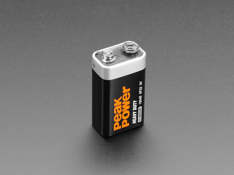 Angle shot of PKcell 9V battery.