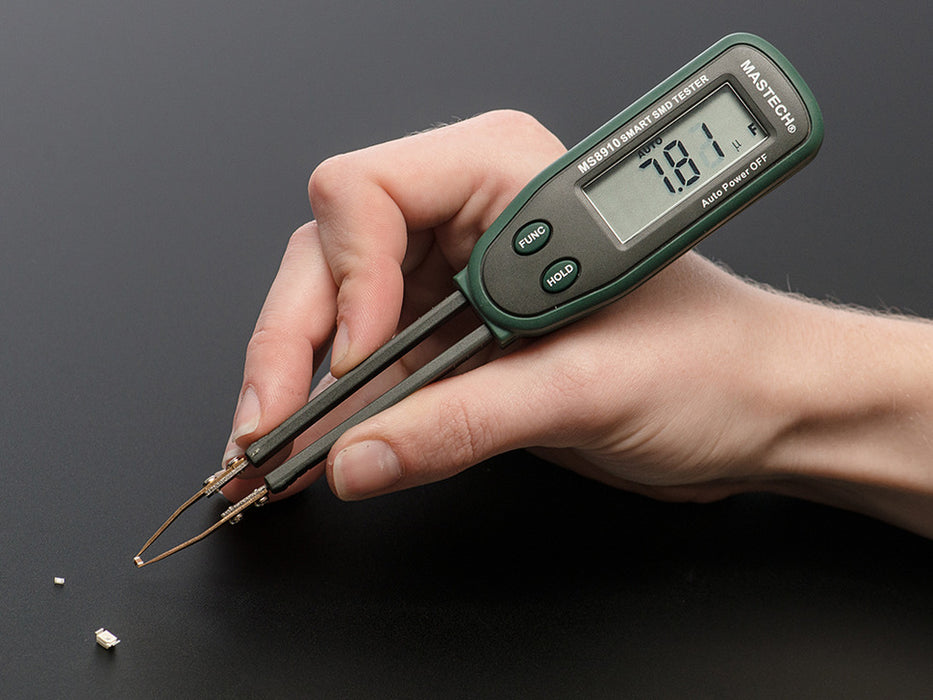 Angled shot of a SMD Component Testing Tweezers. 