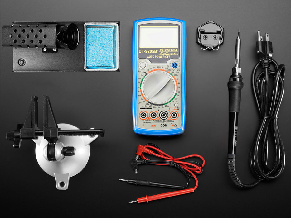 Collection of many electronic hand tools and soldering equipment