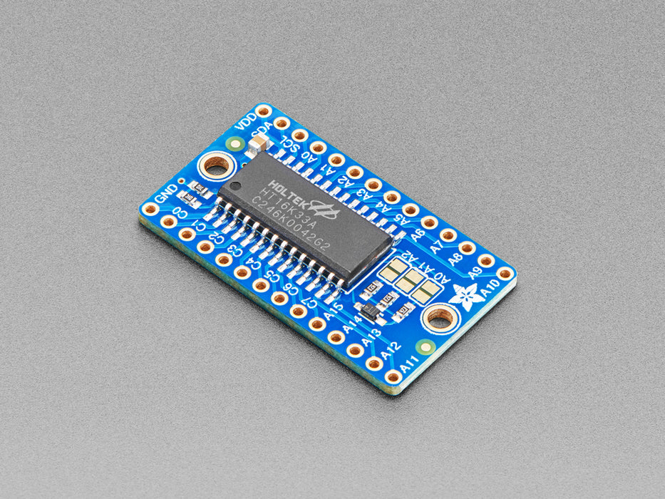 Angled shot of Adafruit 16x8 LED Matrix Driver Backpack.