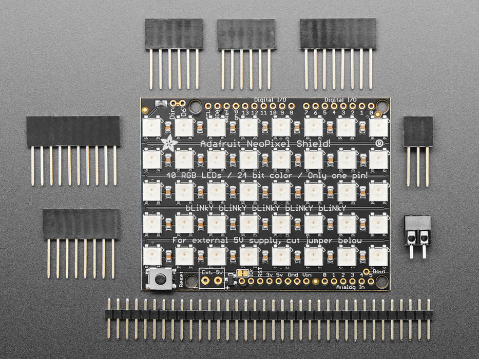 Adafruit NeoPixel Shield for Arduino - 40 RGB LED Pixel Matrix lit up rainbow