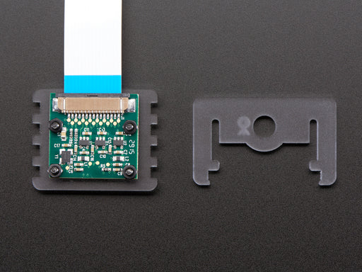 Angled shot of a Adjustable Pi Camera Mount connected to a camera with an Adjustable Pi Camera Mount.