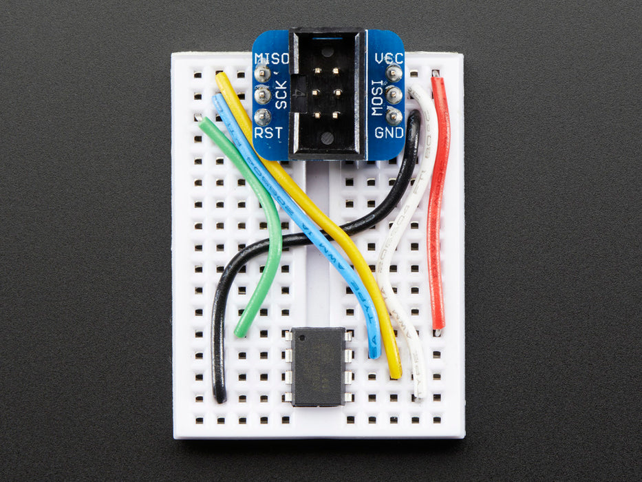 Assembled 6-pin ISP breakout with all headers soldered on.