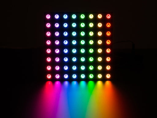 Adafruit NeoPixel NeoMatrix 8x8 - 64 RGB LED Pixel Matrix lit up rainbow