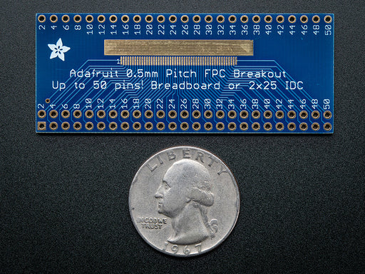 Angle shot of a Adafruit 50 pin 0.5mm pitch FPC Adapter.