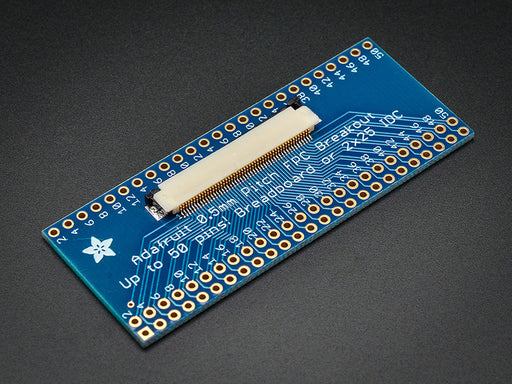 Angle shot of a Adafruit 50 pin 0.5mm pitch FPC Adapter.