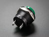 Angled shot of 16mm green panel mount pushbutton.