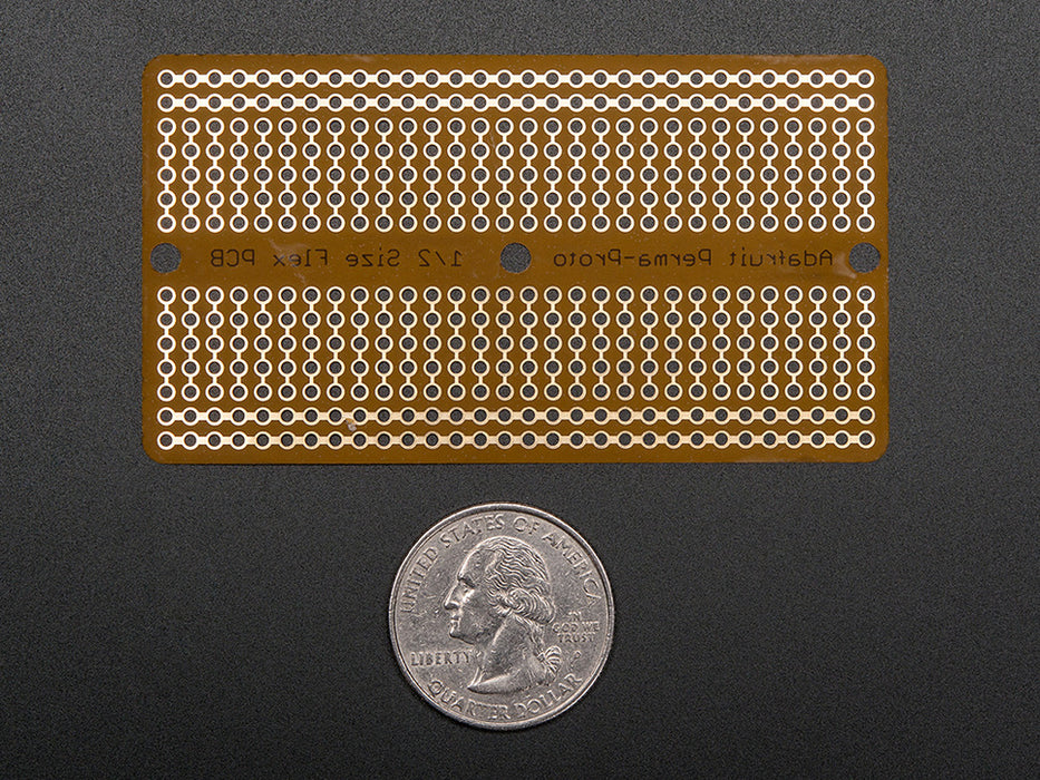 A white hand holding a Adafruit Flex Perma-Proto - Half-sized Breadboard Flex-PCB.