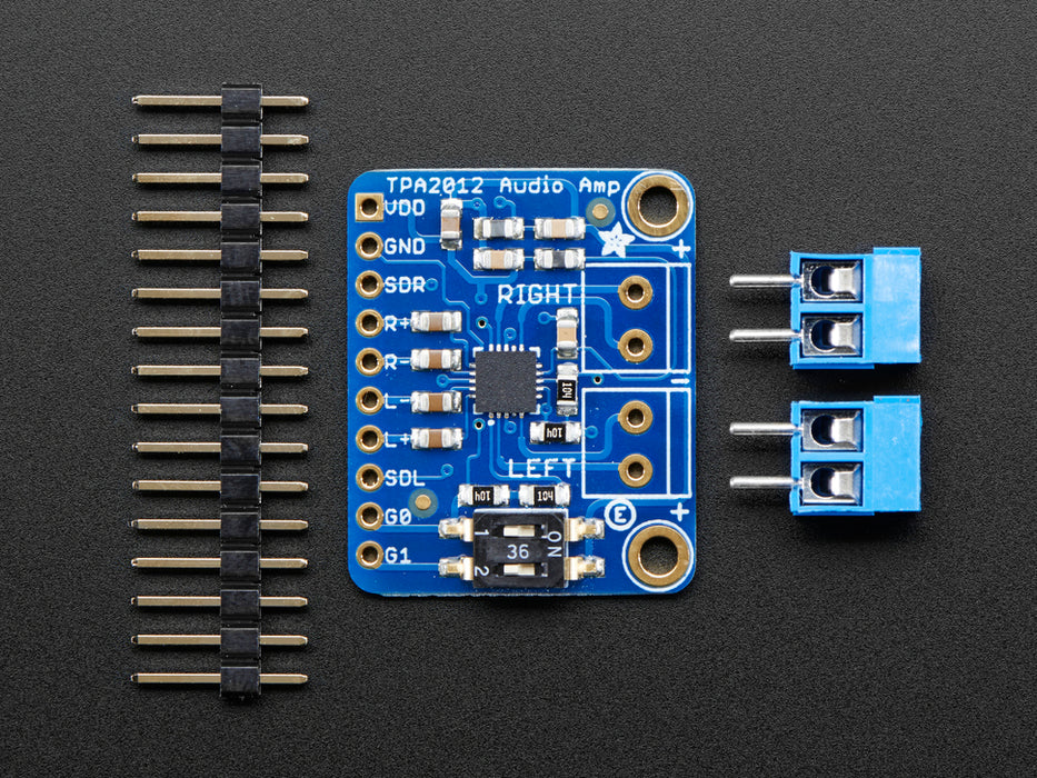 Angled shot of Stereo 2.1W Class D Audio Amplifier.