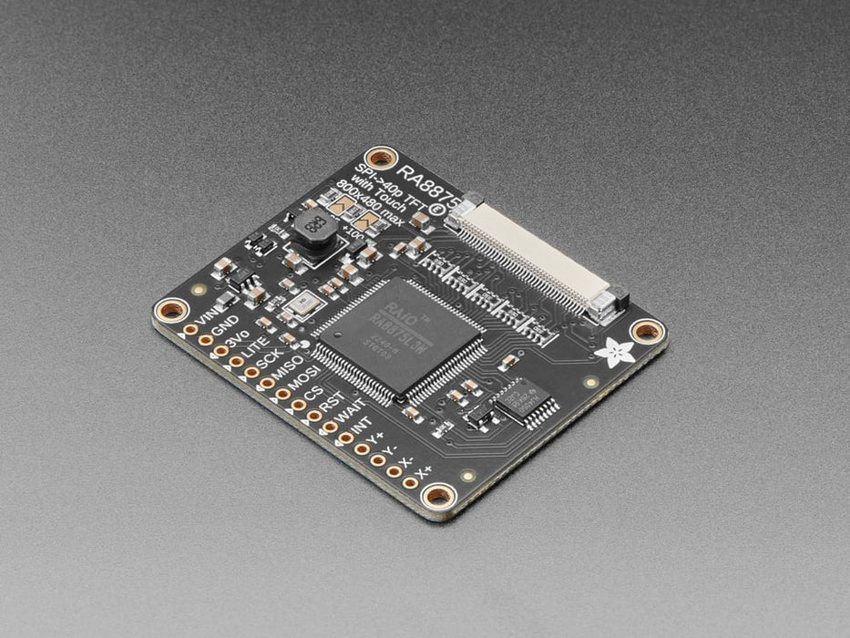 Overhead shot of TFT touchscreen driver board with header.