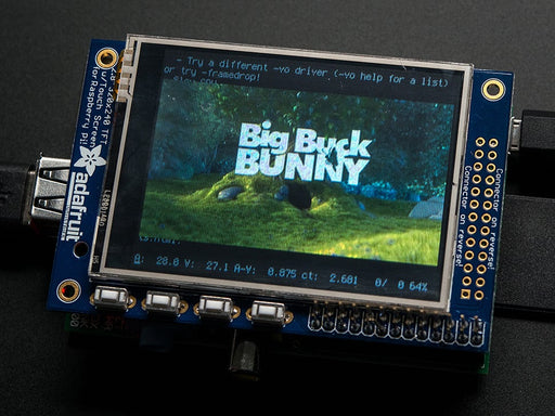 320x240 2.8 inch TFT and Touchscreen installed on Raspberry Pi with desktop showing