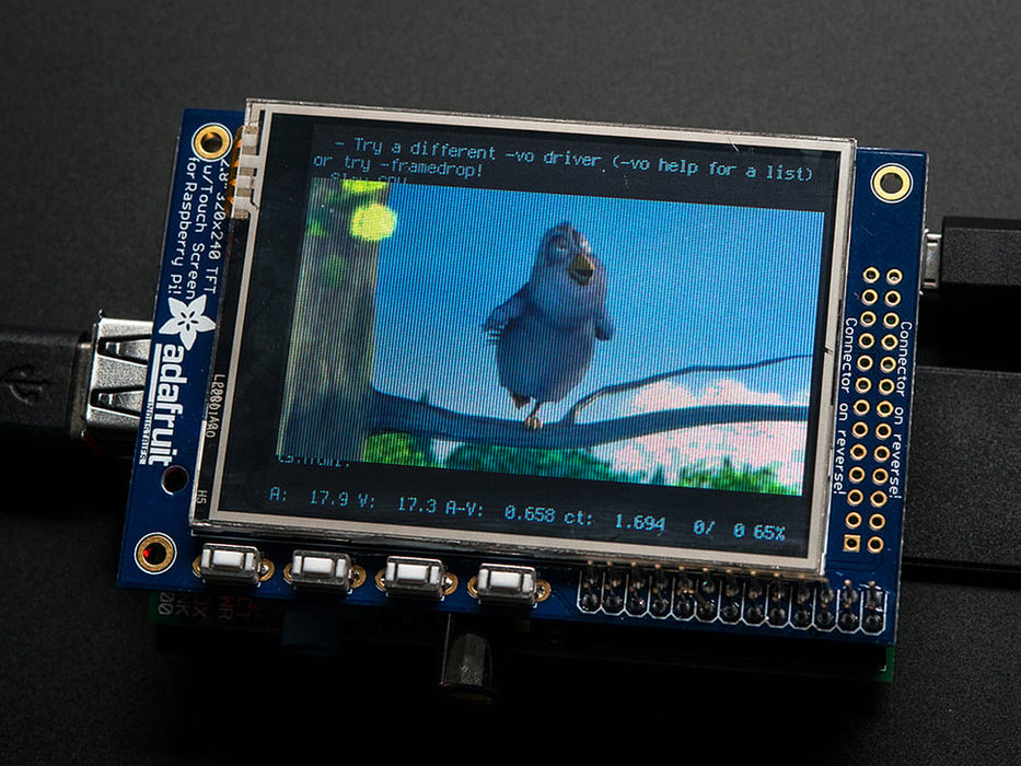 320x240 2.8 inch TFT and Touchscreen installed on Raspberry Pi with desktop showing