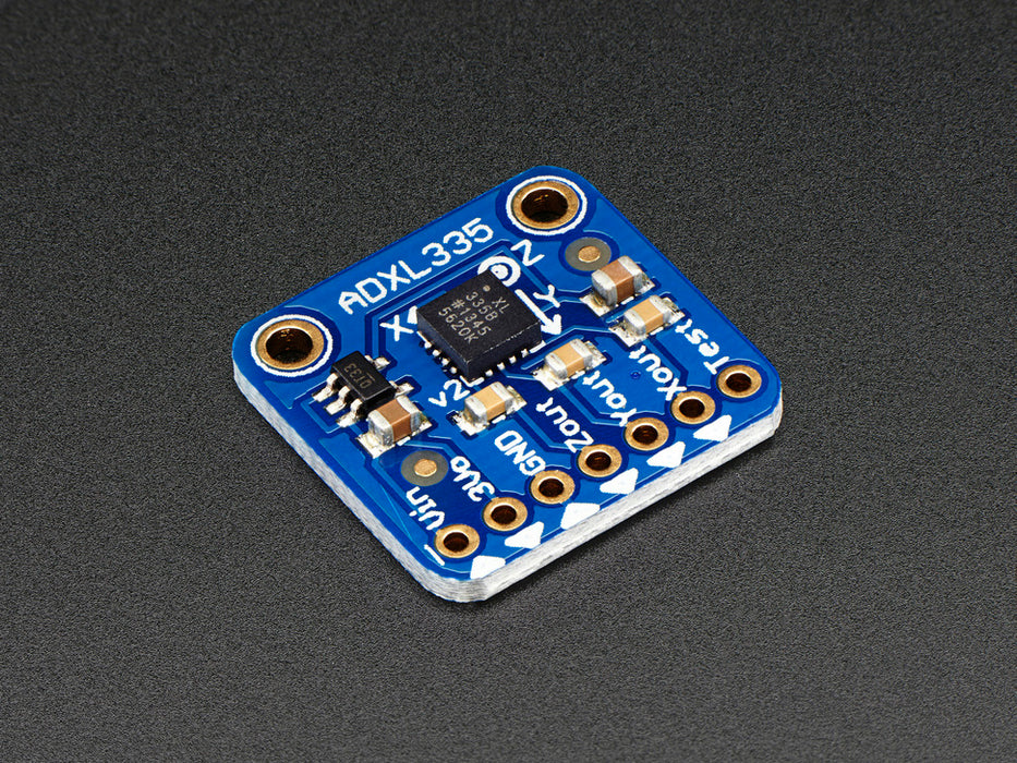 Angled shot of a ADXL335 5V ready triple-axis accelerometer.