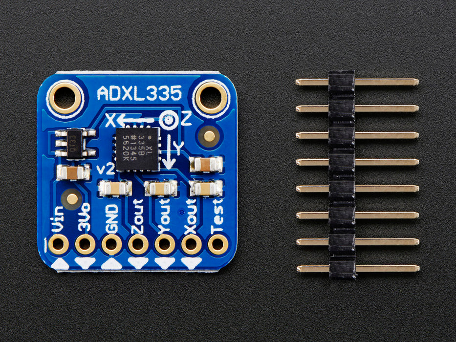 Angled shot of a ADXL335 5V ready triple-axis accelerometer.