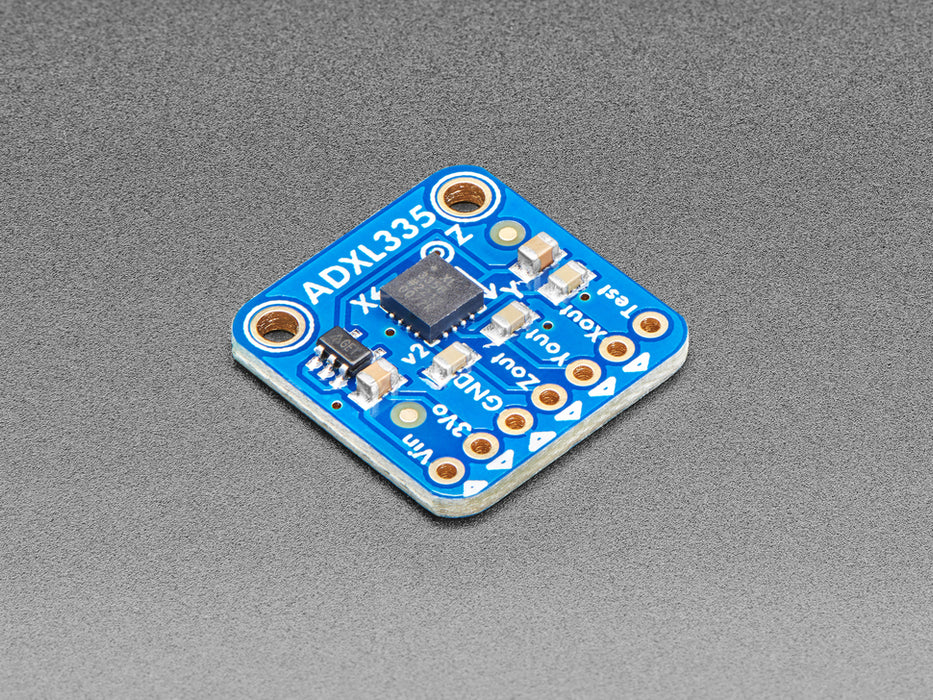 Angled shot of a ADXL335 5V ready triple-axis accelerometer.