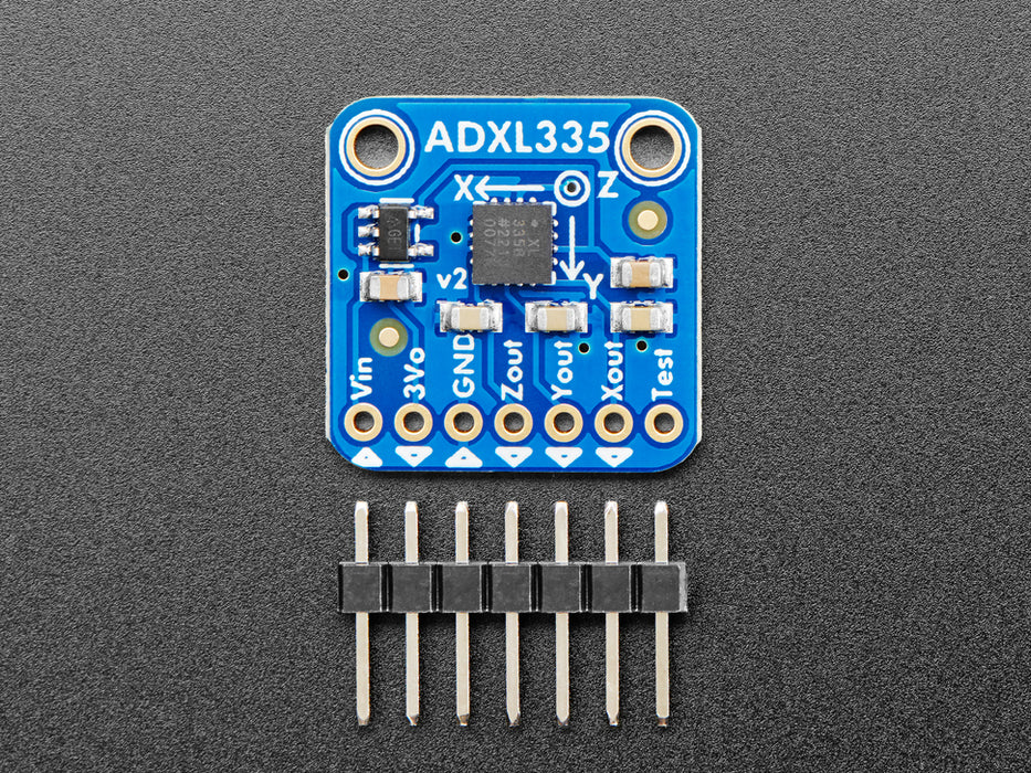 Angled shot of a ADXL335 5V ready triple-axis accelerometer.