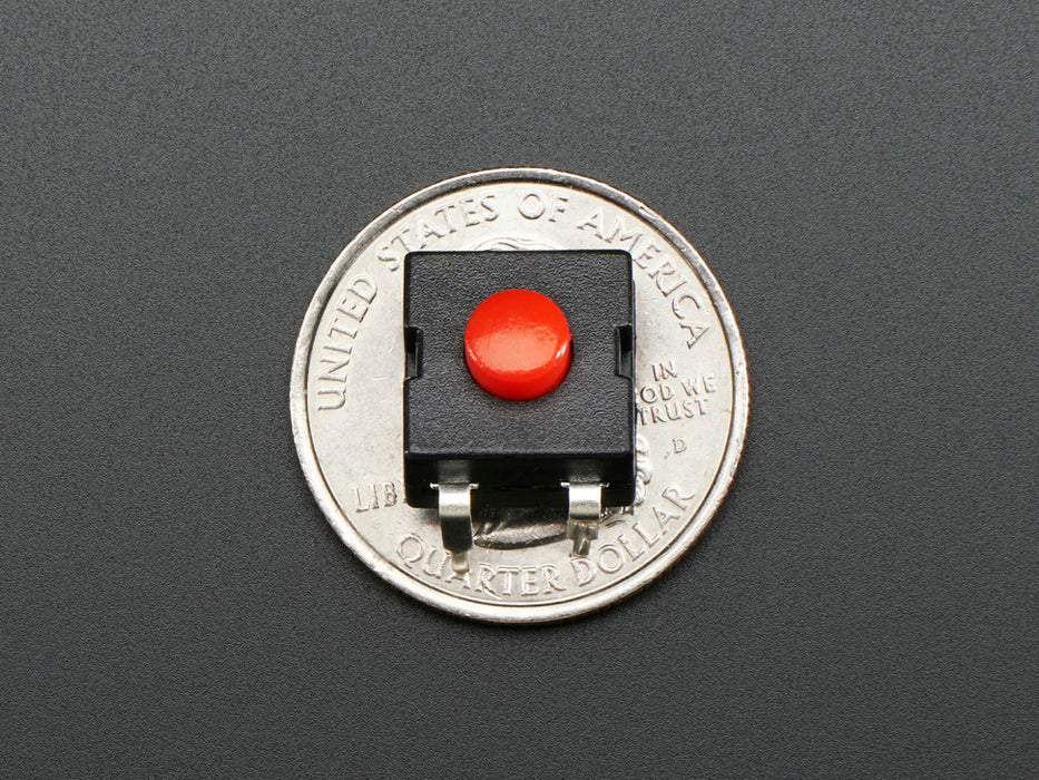 Angled shot of 12mm x 12mm red on-off power button