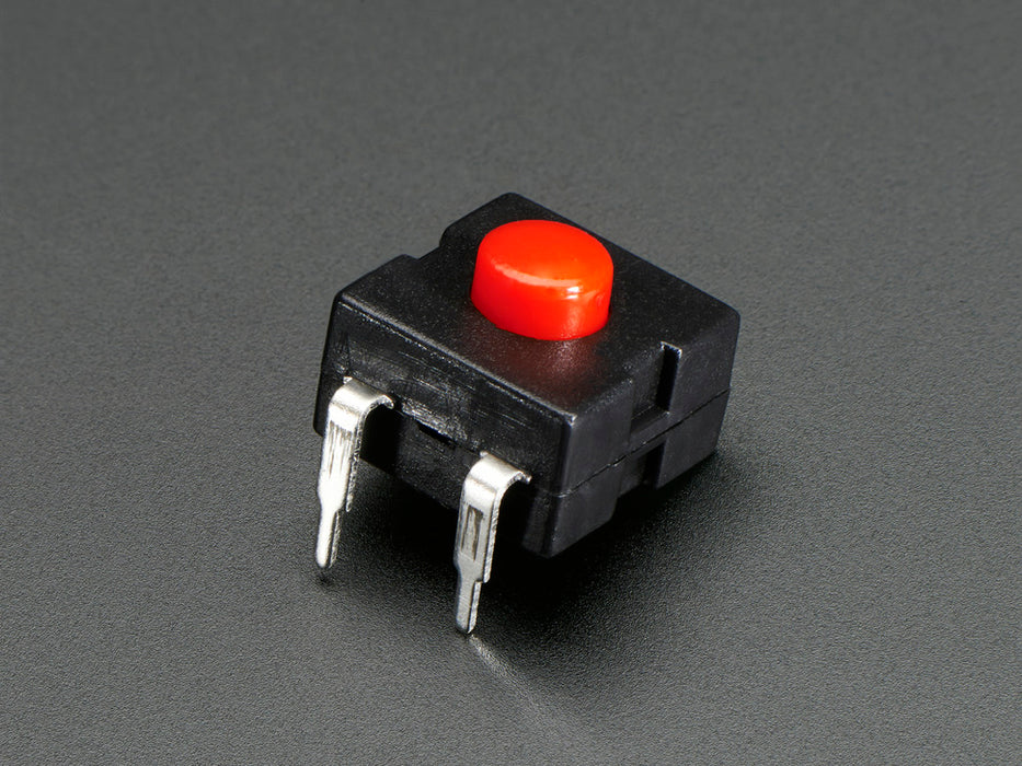 Angled shot of 12mm x 12mm red on-off power button