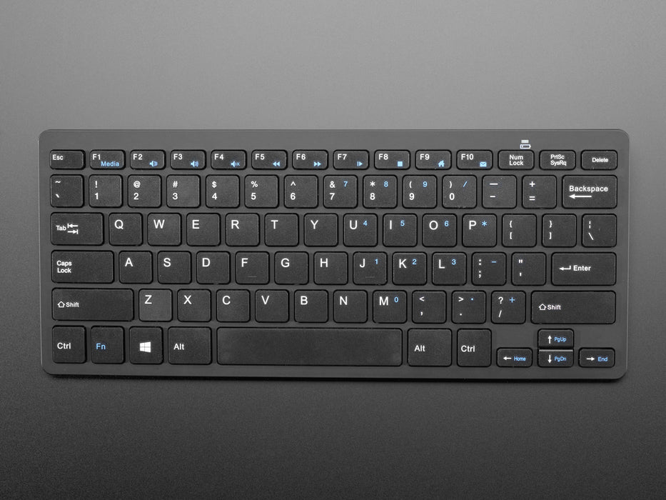 Angled shot Mini Wireless Keyboard - Black w/ Batteries