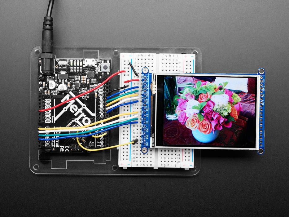 TFT breakout wired to arduino, hand drawingo of a heart using touchscreen