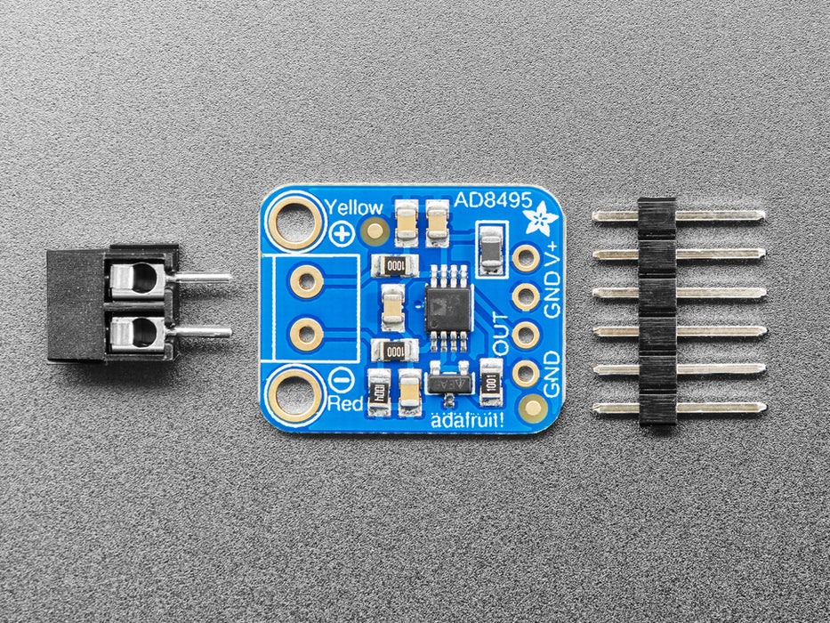 Angled shot of a Analog Output K-Type Thermocouple Amplifier board. 