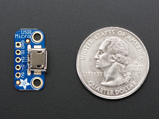 Angled shot of a USB Micro-B Breakout Board.