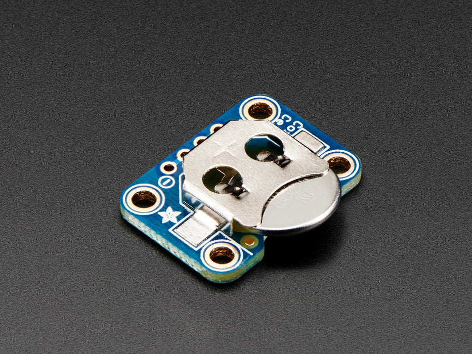 Angled shot of a 12mm Coin Cell Breakout Board.