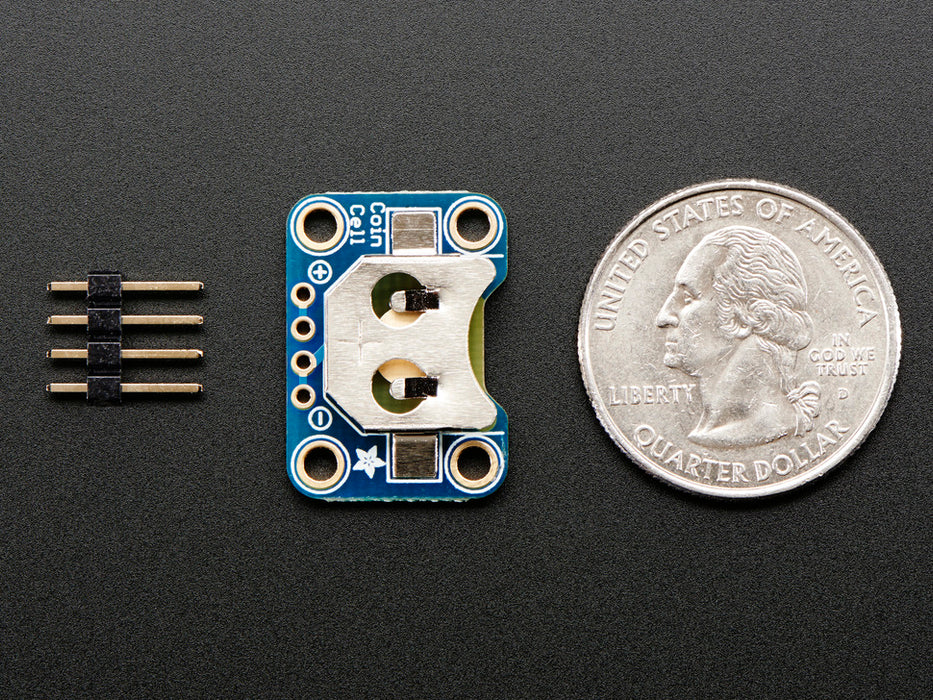 Angled shot of a 12mm Coin Cell Breakout Board.