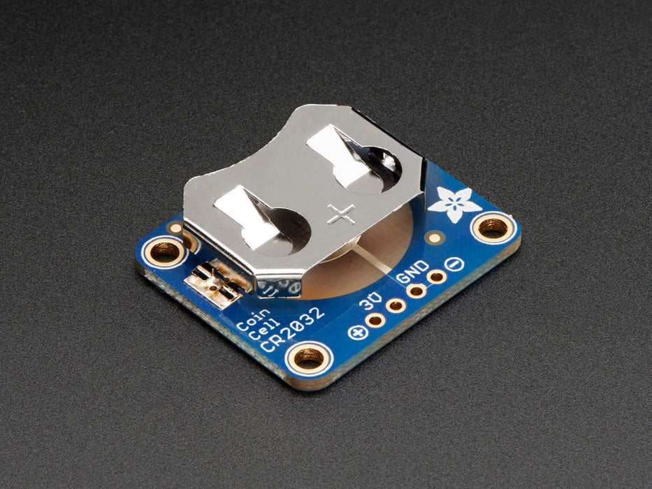 Angled shot of a 20mm Coin Cell Breakout Board